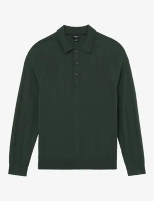 REISS Greyson Long-Sleeved Wool Polo Jumper - STONE MOULINE
