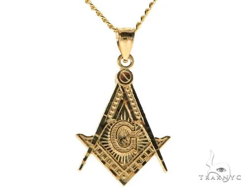 MARYAM - For Him Factory (Mass Production) 10K Yellow Gold Square and Compasses Masonic Instruments Charm 24 Inches Cuban Link Chain Set 61817 in Yellow / 18 Inches – Pendant