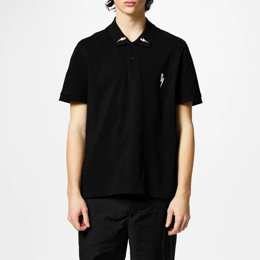 Neil Barrett 3 Bolt Polo Shirt in Black 524, additional product view 3