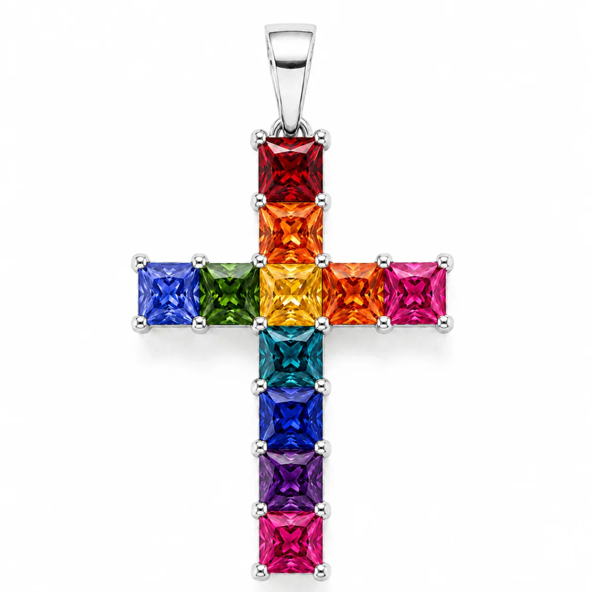 PIA - For Him GEMSTONES Ruby Princess Cut Cross 67146 in White Gold – Pendant