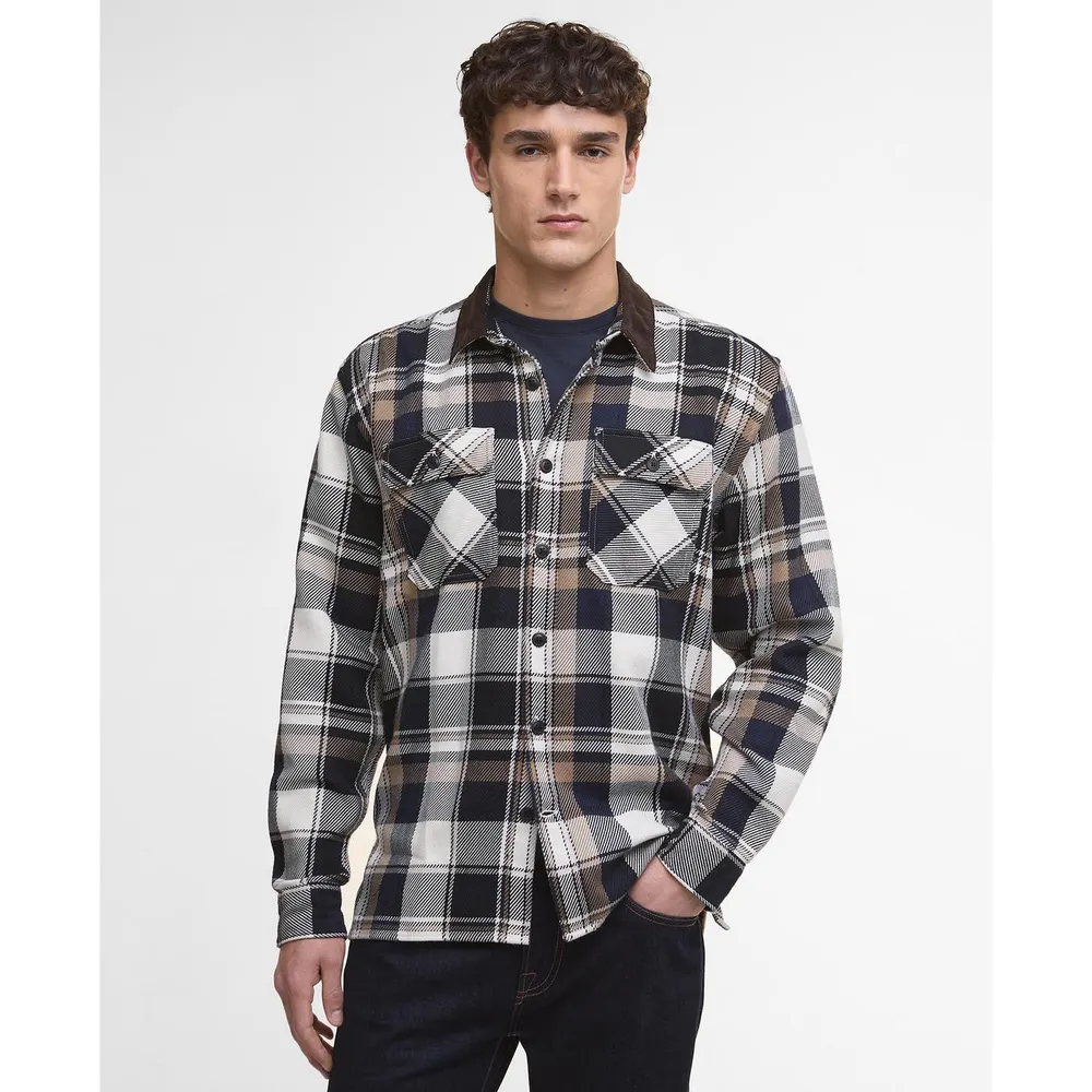 Barbour Men's Grasmoor Check Pattern Corduroy Collar Long Sleeve Overshirt detail 2