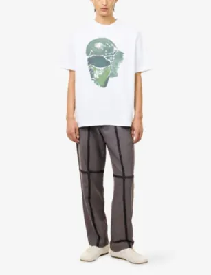 LABRUM LONDON Mende Mask-Print Cotton T-Shirt in WHITE/GREEN, additional product view 2