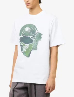 LABRUM LONDON Mende Mask-Print Cotton T-Shirt in WHITE/GREEN, additional product view 3