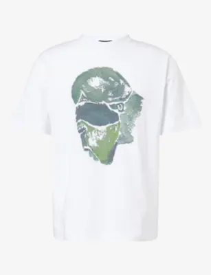 LABRUM LONDON Mende Mask-Print Cotton T-Shirt in WHITE/GREEN – Mens | Tops & t-shirts | T-Shirts | Plain T-Shirts