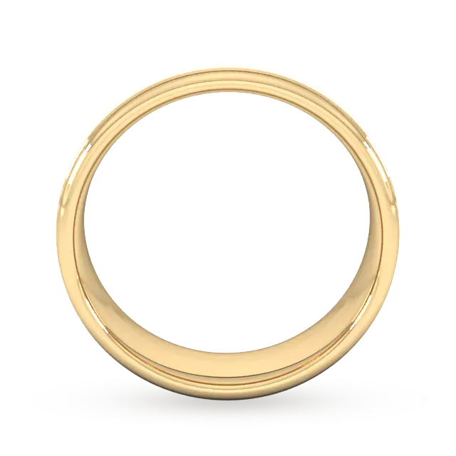 For Him 7mm D Shape Standard Matt Centre With Grooves Wedding Ring In 18 Carat Yellow Gold detail 3