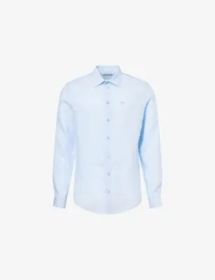 EMPORIO ARMANI Logo-Embroidered Long-Sleeve Linen Shirt