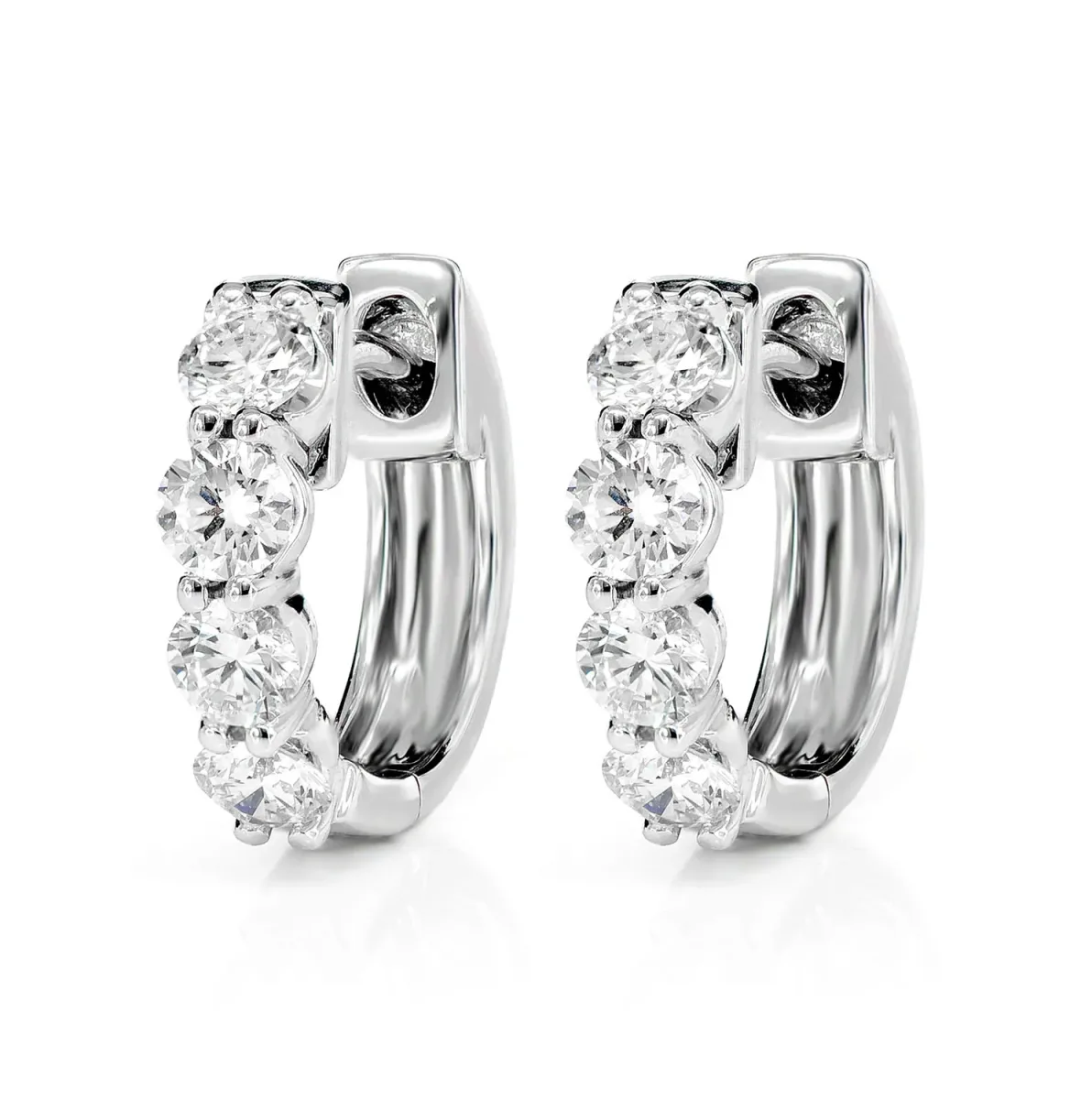 For Him Diamond Shared Prong Huggie Earrings in White Gold / Natural Diamond – Earring