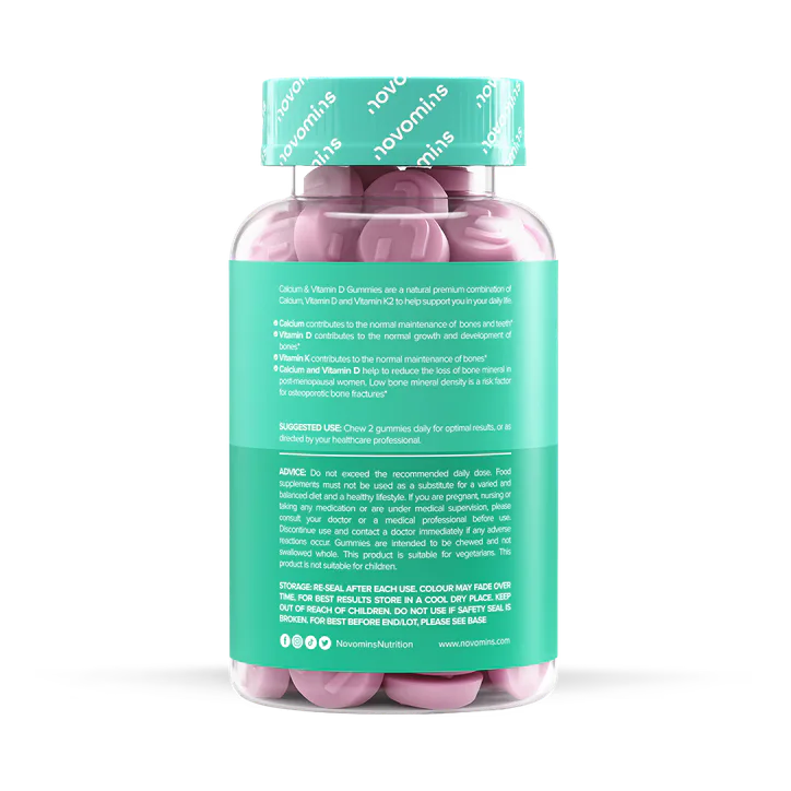 Novomins Calcium & Vitamin D Peach Flavoured 60 Gummies detail 2