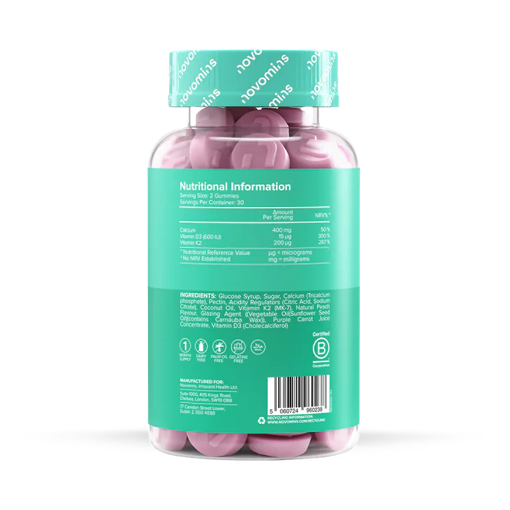 Novomins Calcium & Vitamin D Peach Flavoured 60 Gummies detail 3