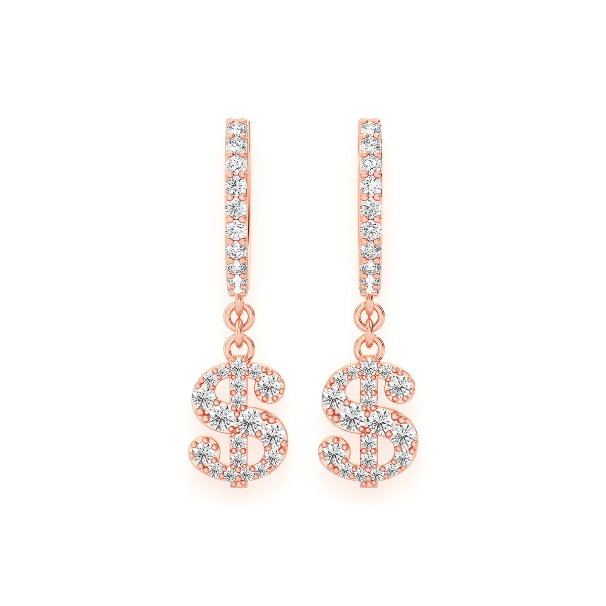 For Him Dollar Sign Hoop Drops in Rose Gold / Natural Diamond – Earring