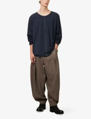 UMA WANG Seam-Detail Long-Sleeved Stretch-Cotton T-Shirt in BLUE, additional product view 2