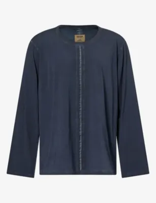 UMA WANG Seam-Detail Long-Sleeved Stretch-Cotton T-Shirt in BLUE – Mens | Tops & t-shirts | T-Shirts | Plain T-Shirts
