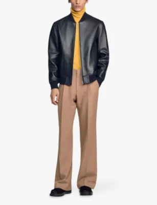 SANDRO Zipped Regular-Fit Leather Bomber Jacket detail 2