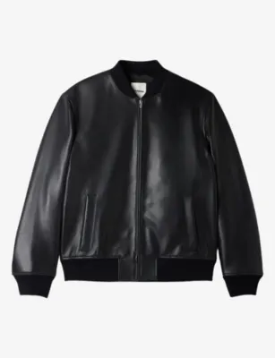 SANDRO Zipped Regular-Fit Leather Bomber Jacket