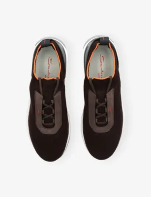 SANTONI Tech Knit Leather and Mesh Trainers - EUR 43 / 9 UK MEN in Dark Brown, additional product view 2