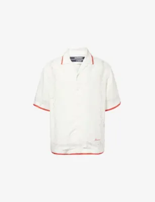 JACQUEMUS La Cocktail Short-Sleeve Linen-Blend Shirt - Off-white/bla detail 2