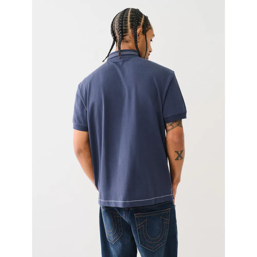 True Religion Big T Embroidered Polo Shirt in Dress Blue, additional product view 2