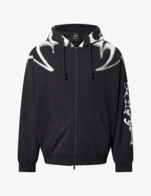 ADIDAS Y3 Graphic-Print Zip-Up Cotton Hoody