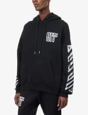 OFF-WHITE Motion-Arrow Logo-Print Cotton Hoody in BLACK, additional product view 3