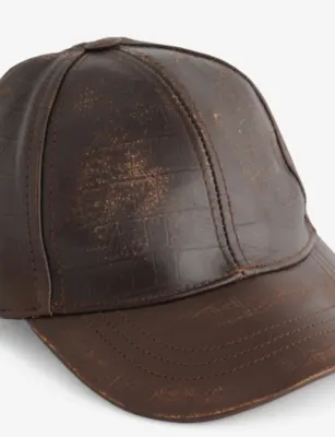 FOUND Croc-Embossed Distressed Leather Cap in ESPRESSO, additional product view 2