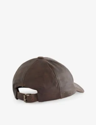 FOUND Croc-Embossed Distressed Leather Cap in ESPRESSO, additional product view 3