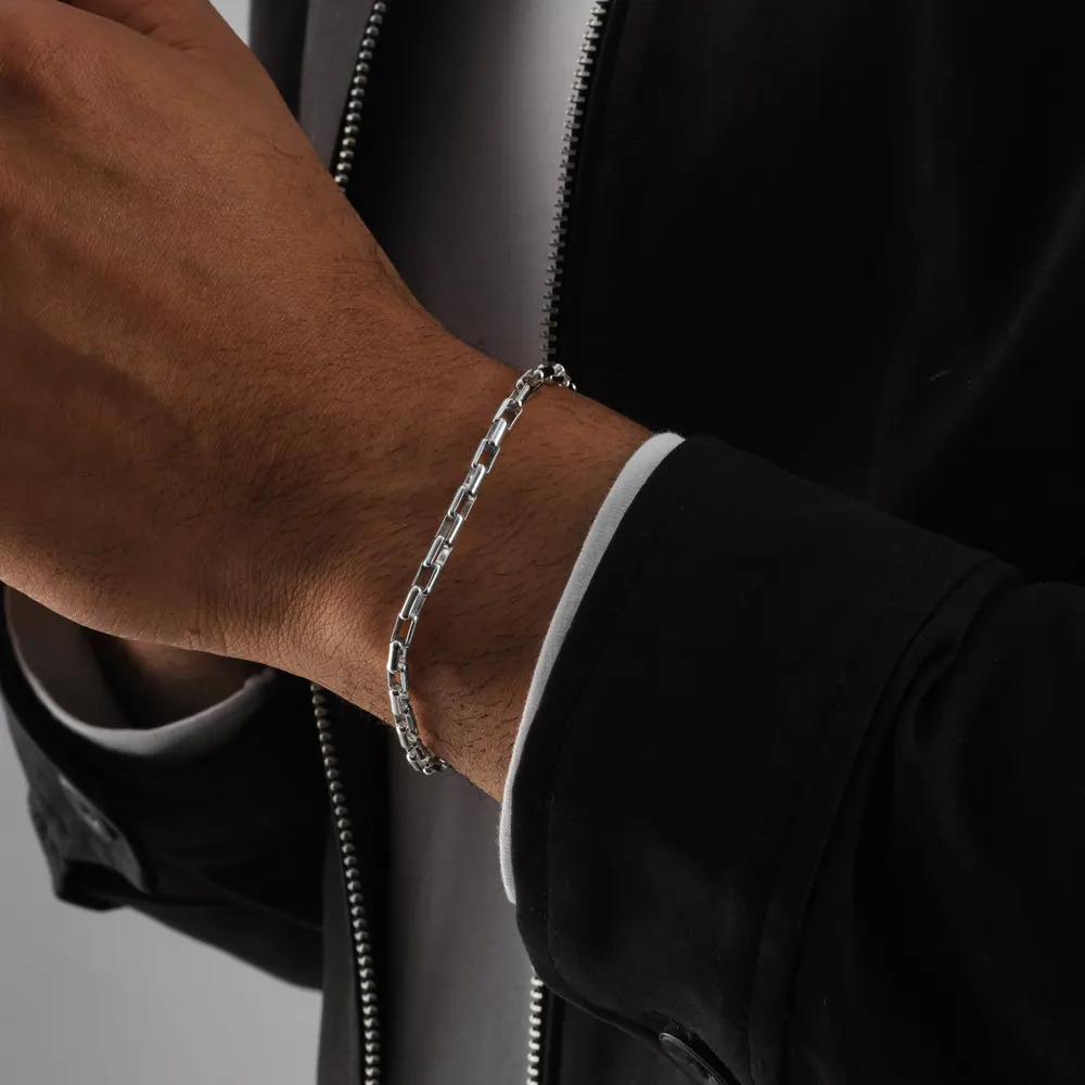 For Him Sterling Silver 4mm Belcher Chain Bracelet detail 2