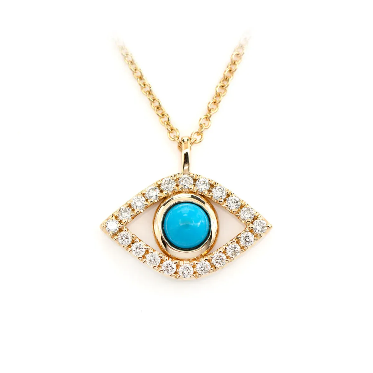 For Him Turquoise & Diamond Evil Eye Necklace in Rose Gold / 16" / Lab Grown Diamond – Necklace