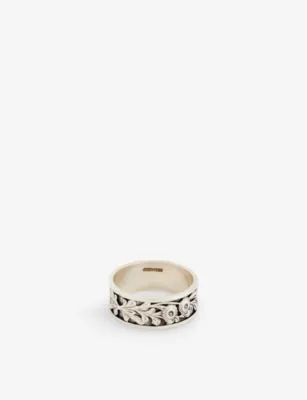 SERGE DENIMES Kabuto embossed sterling silver and cubic-zirconia ring - W