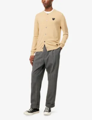 COMME DES GARCONS PLAY Logo-embroidered Crewneck Wool Cardigan detail 2