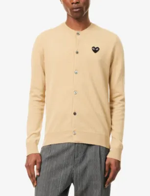 COMME DES GARCONS PLAY Logo-embroidered Crewneck Wool Cardigan detail 3