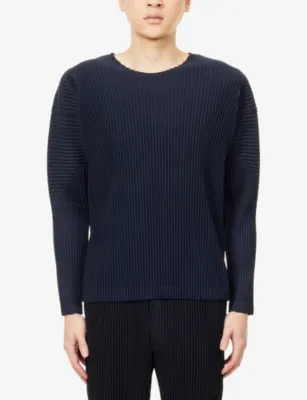 HOMME PLISSE ISSEY MIYAKE Basics Long-Sleeve Knit Top in NAVY, additional product view 3
