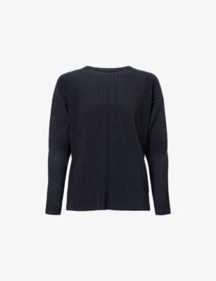 HOMME PLISSE ISSEY MIYAKE Basics Long-Sleeve Knit Top in NAVY – Mens | Tops & t-shirts | T-Shirts | Long Sleeve T-Shirts