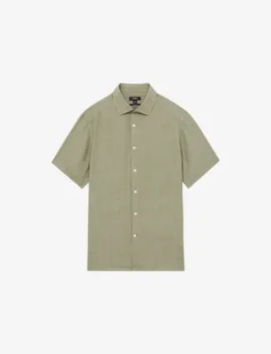 REISS Holiday Short-Sleeved Linen Shirt - THYME GREEN detail 2