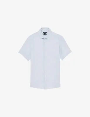 REISS Holiday Short-Sleeved Linen Shirt - THYME GREEN