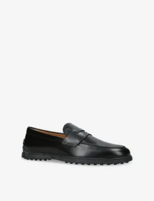 TODS Mocassino Gomma Leather Loafers - EUR 44 / 10 UK MEN in BLACK, additional product view 3