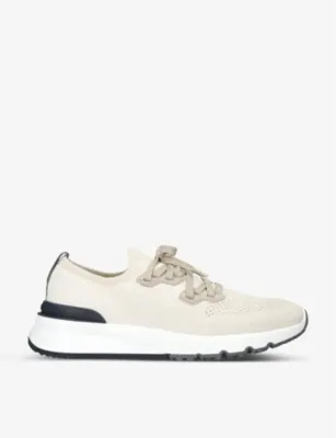 BRUNELLO CUCINELLI Brand-embossed knitted low-top trainers - Beige - EUR 47 / 13 UK MEN in Beige – Mens | Trainers | Lace up trainers