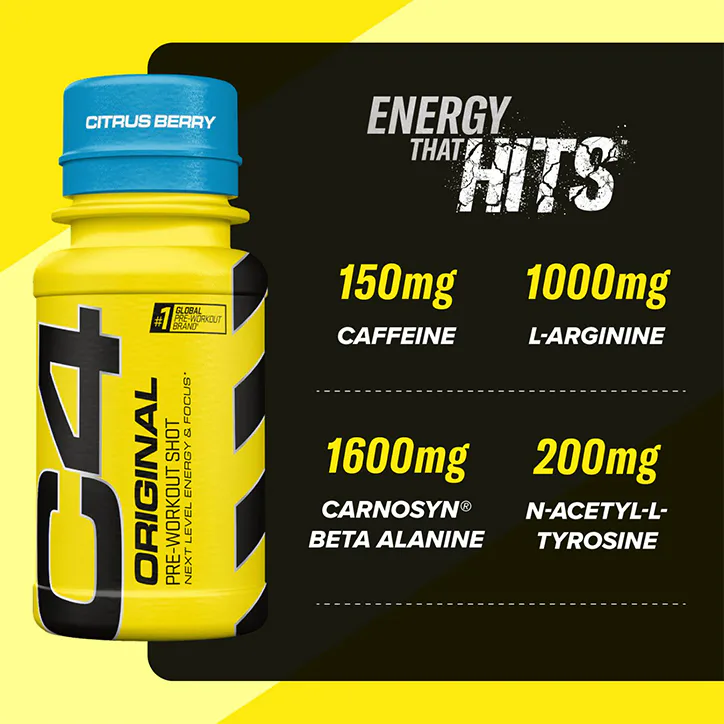 Cellucor C4 Pre-Workout Shots Citrus Berry 12 x 60ml, additional product view 2