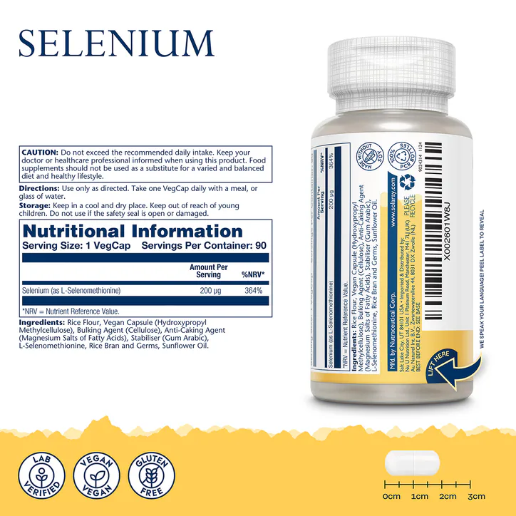 Solaray Selenium 200mcg, Hair, Nails, Immune & Thyroid Support - 90 Vegan Capsules detail 2