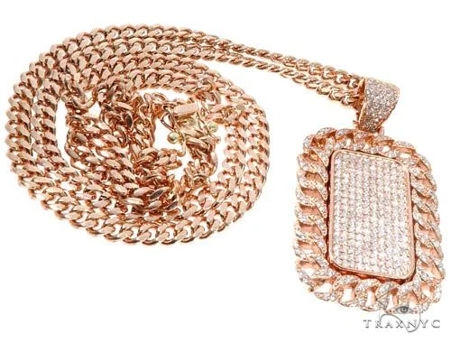 RINA - For Him FACTORY Rose Gold Micro Pave Diamond Dog Tag Set 64008 in Rose Gold – Pendant