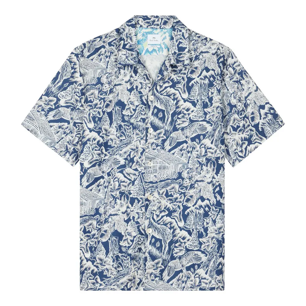 PS Paul Smith Men's Short Sleeve Patterned Tailored Fit Shirt