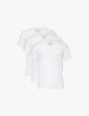 CALVIN KLEIN V-Neck Short-Sleeves Pack Of Three Stretch-Cotton Blend T-Shirt - White