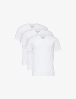 CALVIN KLEIN V-Neck Short-Sleeves Pack Of Three Stretch-Cotton Blend T-Shirt - White in White – Mens | Underwear & socks | Underwear | Multi Packs