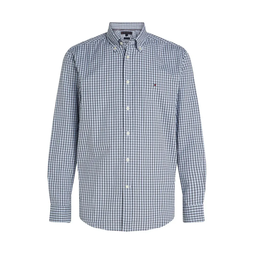 Tommy Hilfiger Men's Flex Poplin Gingham Long-Sleeve Patterned Shirt