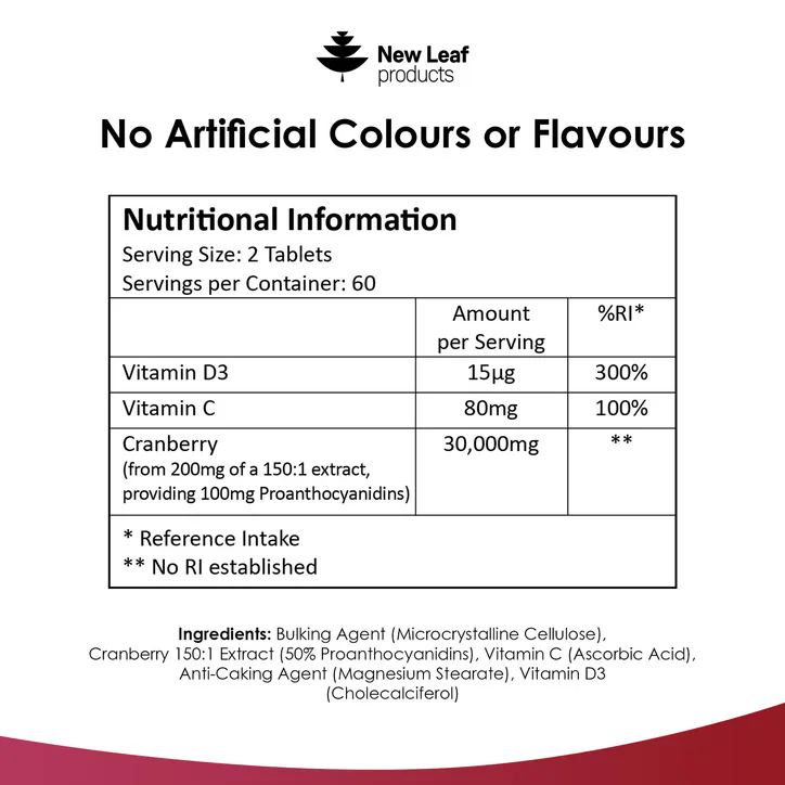 New Leaf Products Cranberry Vitamin C & D Tablets 120 tablets, additional product view 3