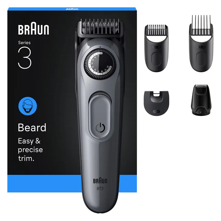 BRAUN Beard Trimmer Series 3, +5 Styling Tools, 40 Lengths, Sharp Blade, BT3560, Grey detail 3