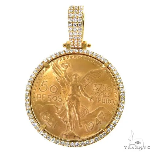 RINA - For Him CUSTOM 50 Pesos Centenario Diamond Frame Gold Coin 68495 in Rose Gold – Pendant