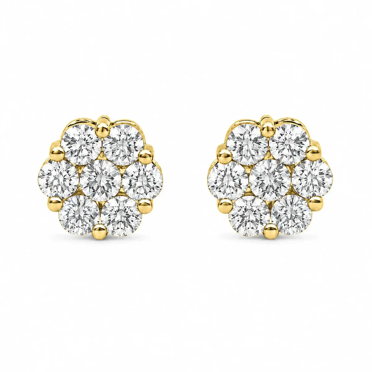 For Him Flower Diamond Studs in 1.50ctw / Yellow Gold / Natural Diamond – Earring