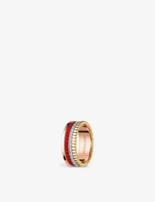BOUCHERON Quatre Red Edition 18ct rose-gold, yellow-gold, white-gold, ceramic and 0.24ct diamond ring - 56mm detail 3