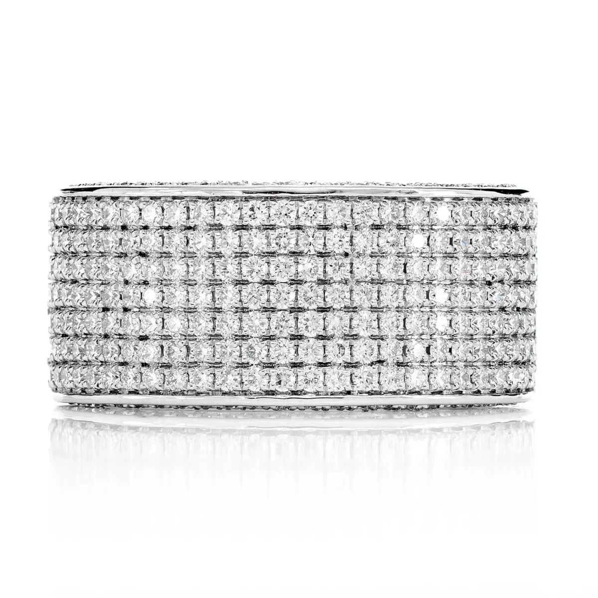For Him Seven Row Wide Pave Diamond Band Ring in White Gold / Natural Diamond – Ring