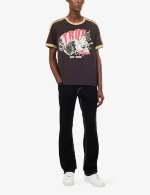 TRUE RELIGION Ringer Brand-Print Cotton T-Shirt in Ground Coffee, additional product view 2